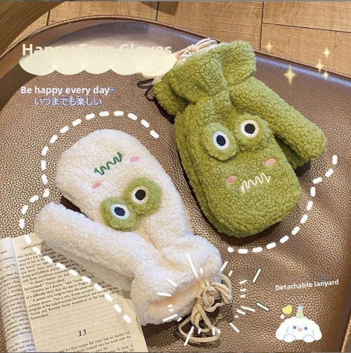 Wool Glove Lined - Rękawiczki w koreańskim stylu, urocze, zielone,